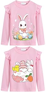 girls kids cute easter day tee shirt pink rabbit bunny egg gnomes chicks long sleeves