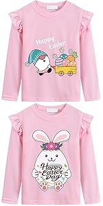 girls kids easter day cute shirt long sleeves gnomes egg rabbit bunny pink