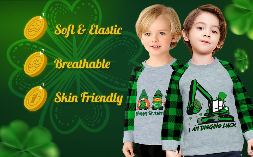 kids st patricks day t shirt long sleeves monster truck digger gnomes lucky charm clover clothes