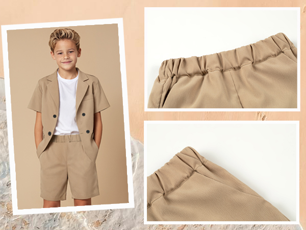 Boys Summer Beach Outfits Short Sleeve Button Down Shirts and Shorts Vacation Texture Sets for Kids