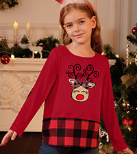 Girls Xmas Plaid Top