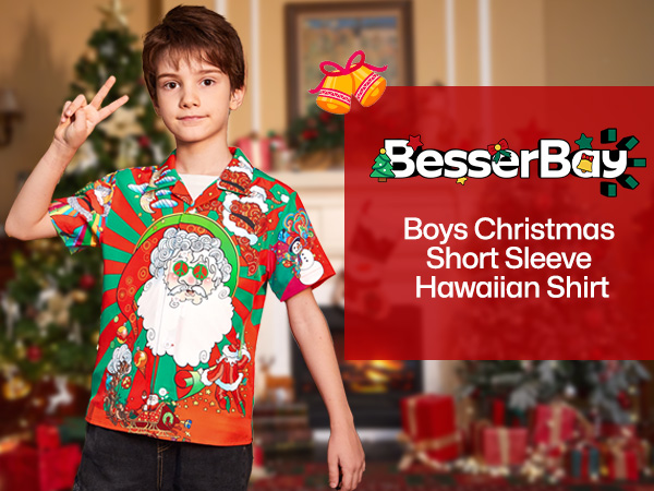 Boys Christmas Short Sleeve Hawaiian Shirt