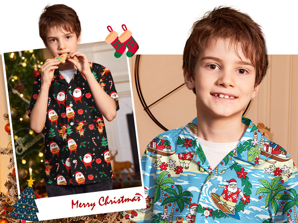 Boys Christmas Short Sleeve Hawaiian Shirt