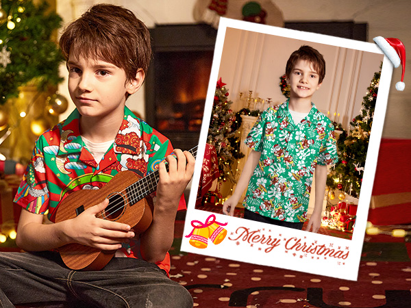 Boys Christmas Short Sleeve Hawaiian Shirt