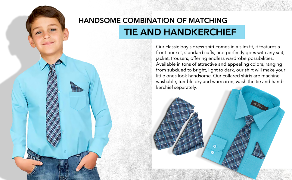 Colorful boys shirt with tie and handkerchief