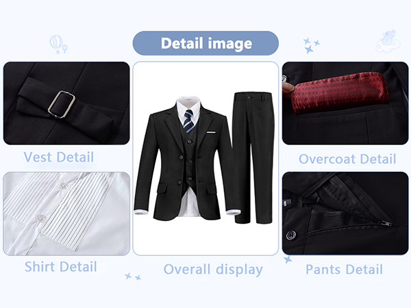 Boys Suits 5 Piece Formal Suit Set Toddler Boy Dress Outfit with Shirt and Tie