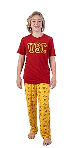 Ultra Game NCAA Boys 2 Piece T-Shirt & Lounge Pants Pajama Set