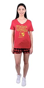 Ultra Game NCAA Women''s Sleepwear Soft T-Shirt & Flannel Shorts Loungewear Set