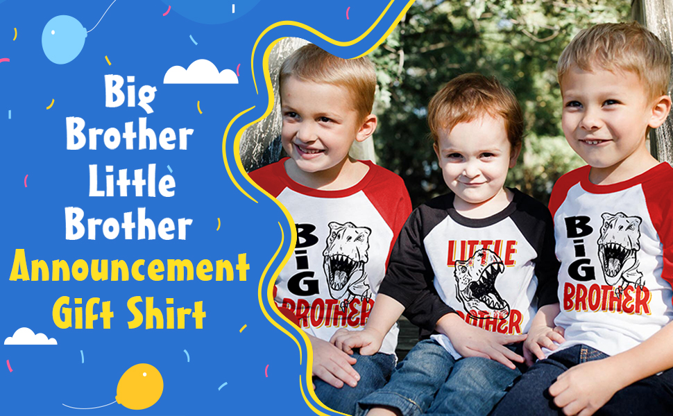 Boys Big Brother Shirt Announcement T-Shirt Kids Long Sleeve Dinosaur Sibling Matching Outfit