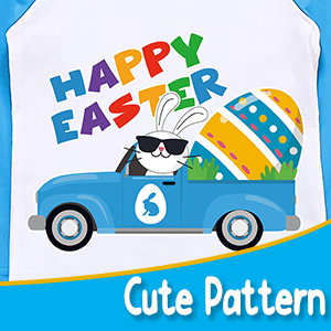 kids boys girls happy easter clothes long sleeves blue bunny egg truck train chicks funny shirt