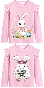 girls kids toddler easter day shirt top clothes bunny rabbit eggs cute pink t shirt long sleeves