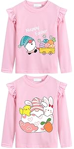 toddler girls kids easter t shirt gnomes bunny chicks eggs top clothes pink ruffle long sleeves 