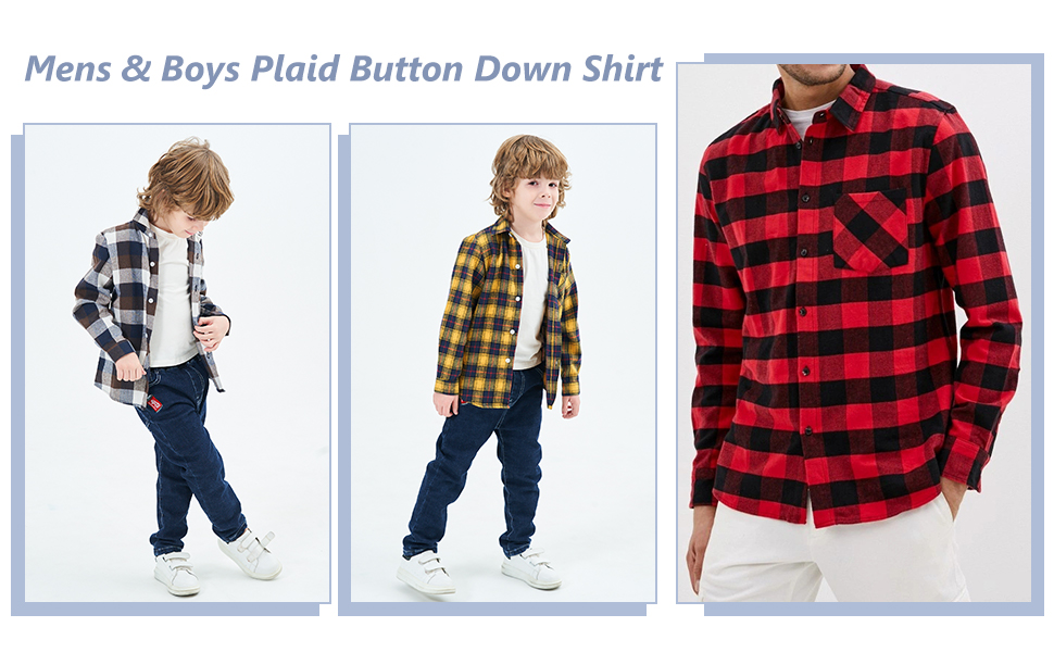 mens boys plaid button down shirt