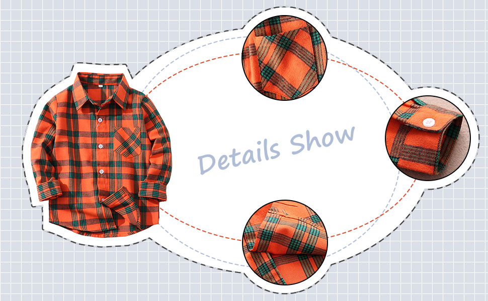 Kids Boy&#39;s Long Sleeve Button Down Plaid Flannel Shirts with Pocket