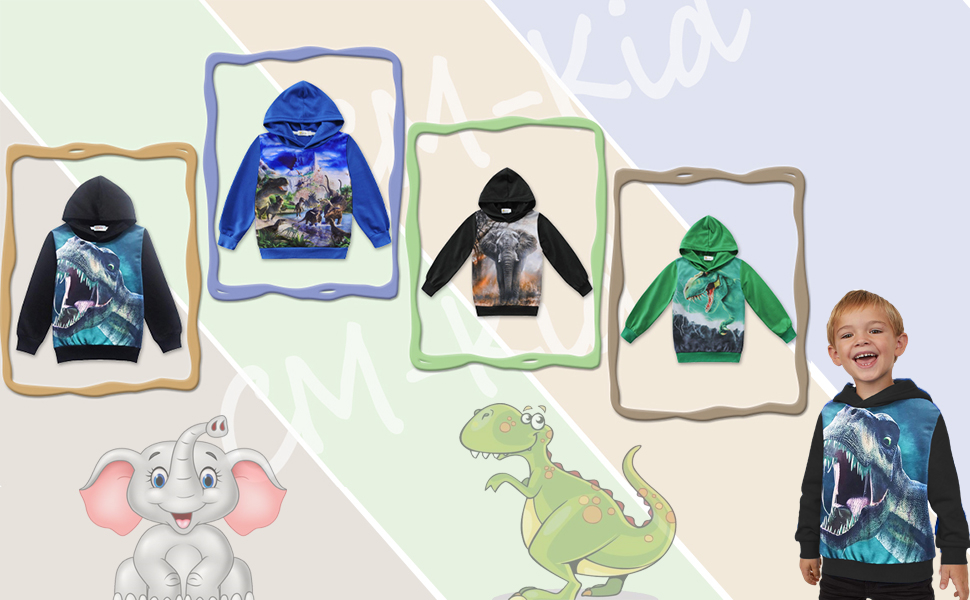 Boys 3D Dinosaur Hoodie Sweatshirts