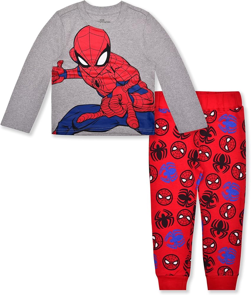 Marvel Spider-Man Boys Long Sleeve Shirt and Jogger Set for Toddlers and Big Kids – Red/Grey