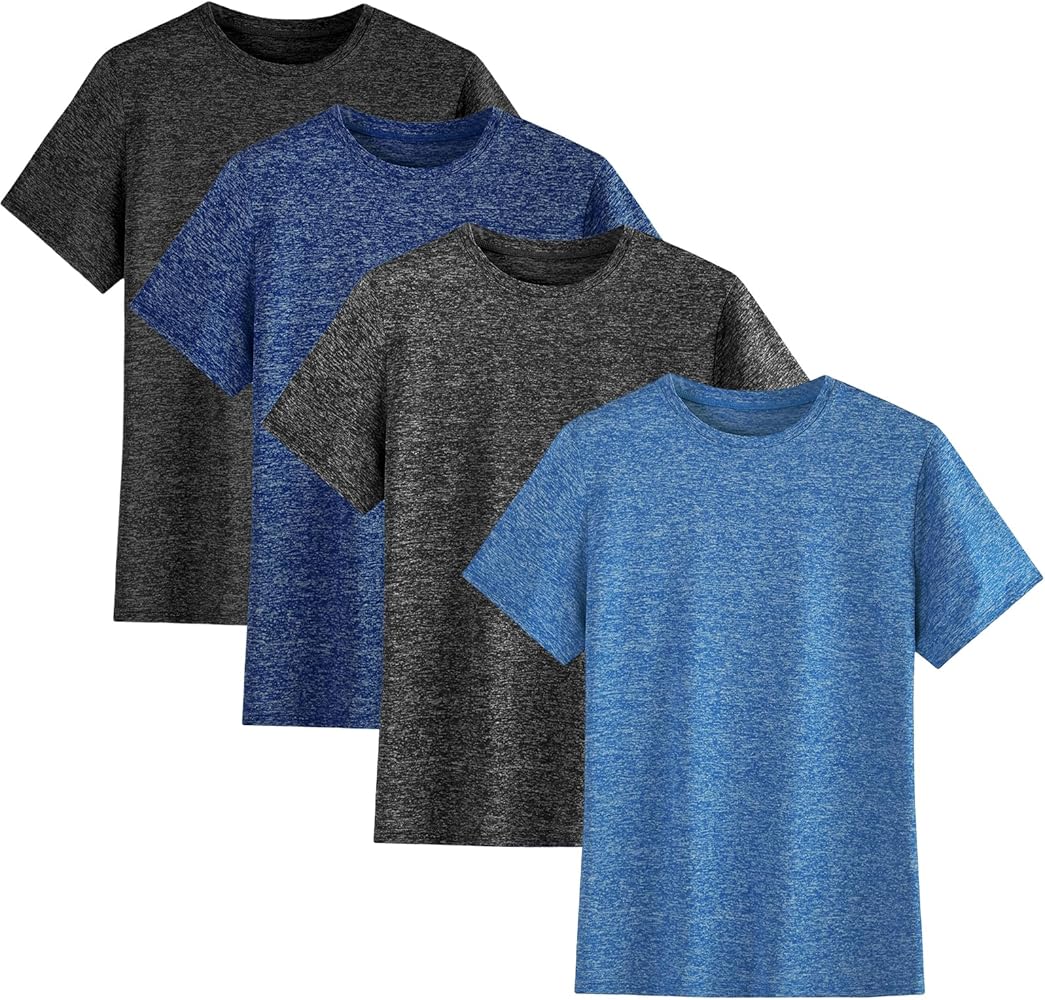 4 Pack Youth Boys T Shirts Dry-Fit Short Sleeve Moisture Wicking Tee Shirts Athletic Tops (Age 5-18Y)