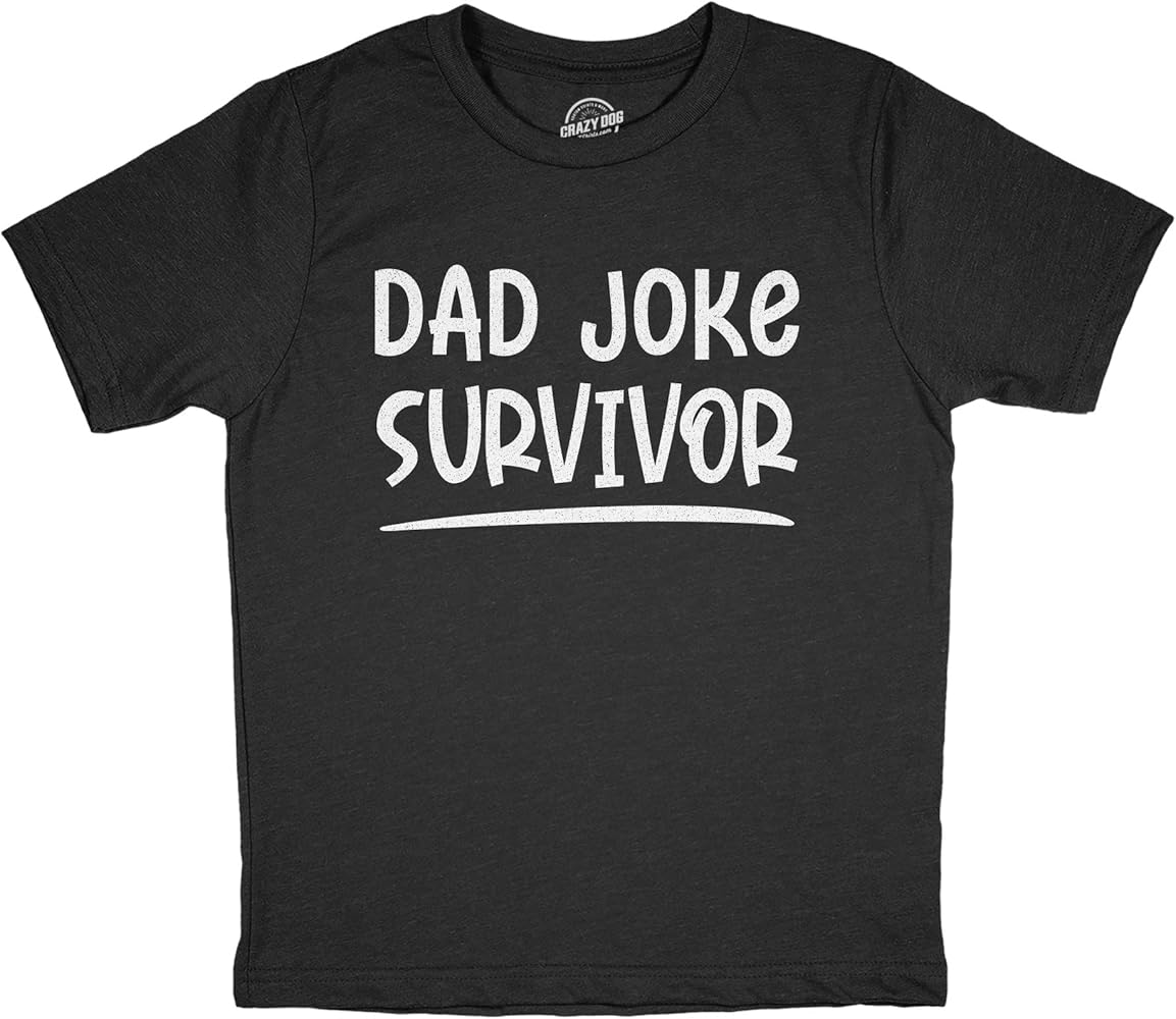 Youth Dad Joke Survivor Tshirt Funny Fathers Day Son Daughter Hilarious Graphic Novelty Tee