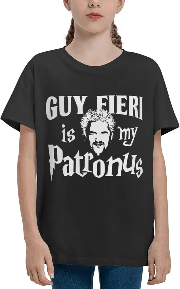 Guy Music Fieri T-Shirt Boys' Short Sleeve Graphic T Shirt Casual Summer Crewneck Cotton Tees Tops Clothes Black