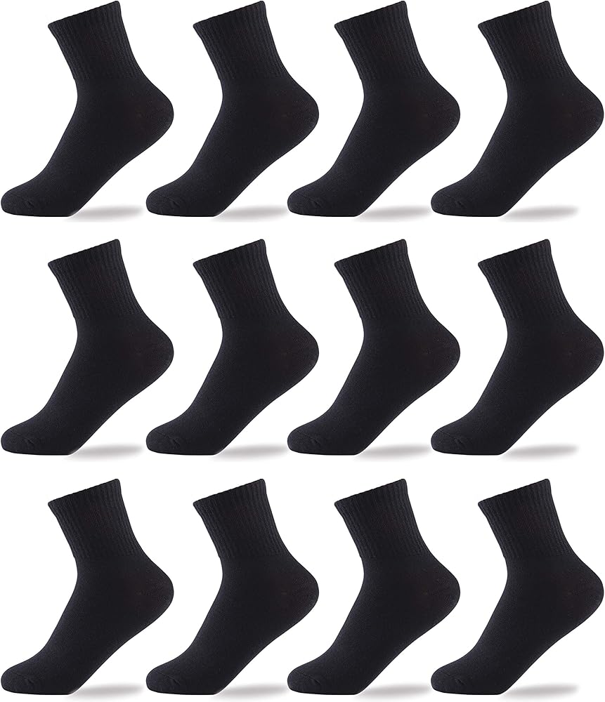 Oohmy Boys Socks 12 Packs Fit for 2-12 Years Old Boys and Girls Cotton Athletic Ankle Socks for Toddler Kids and Big Kids