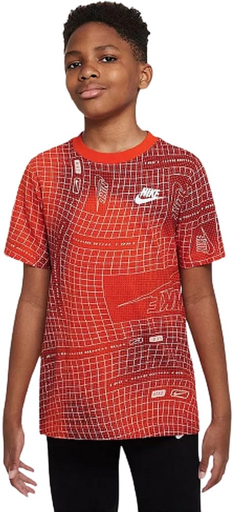 Nike Boys' Sportswear Club Graphic Cotton T-Shirt (Large, Picante Red)