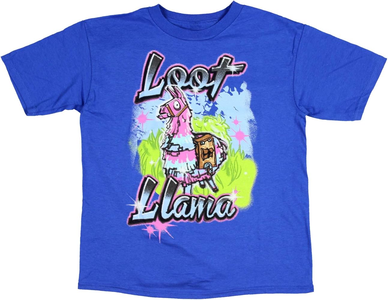 Fortnite Shirts Loot Llama Airbrush For Boys Blue Cotton Video Game Fan Tee