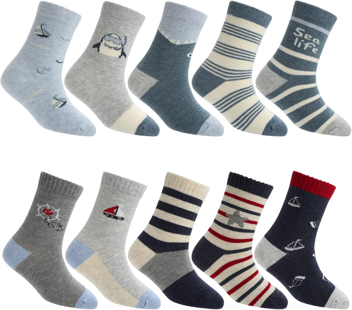 Boys Socks, Athletic Socks Pack of 10 Pairs for Boys and Girls