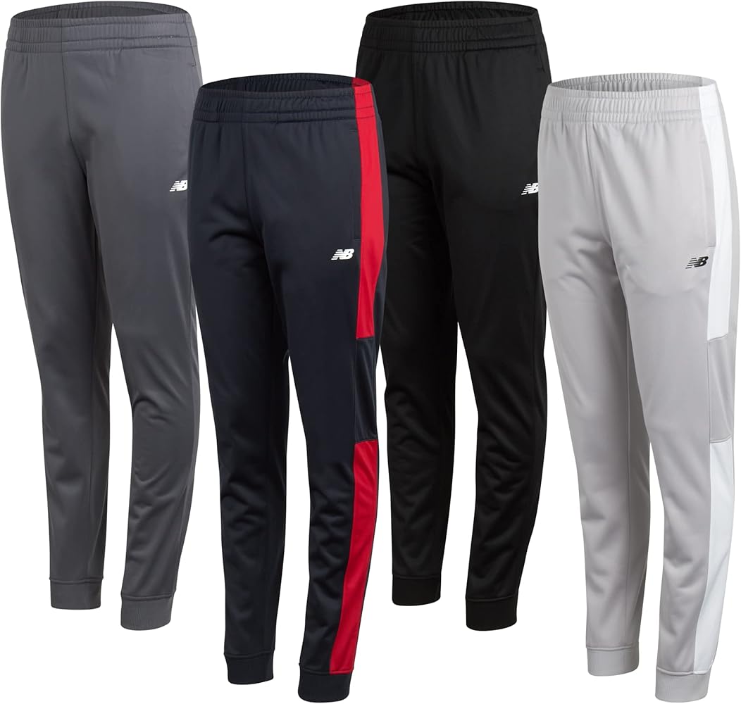 New Balance Boys’ Sweatpants – 4 Pack Active Tricot Jogger Sweatpants – Performance Track Pants with Pockets for Boys (4-20)