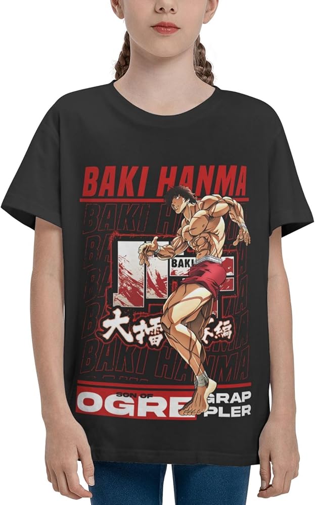 Anime Baki The Grappler Baki Hanma Shirt Boys Girls Round Neck Short Sleeve Cotton Tees