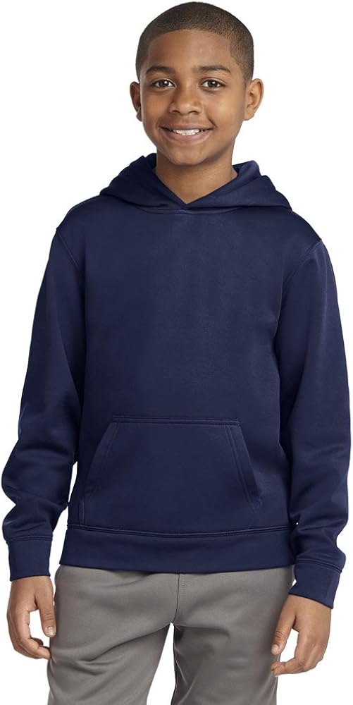 SPORT-TEK Boys Sport-Wick Fleece Hooded Pullover, Small, Navy