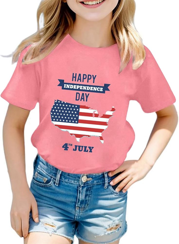 Toddler Girls Boys 4th of July T-Shirt Patriotic Print T-Shirts Fashion Short Sleeve Crewneck Patriotic for Girls T-Shirt