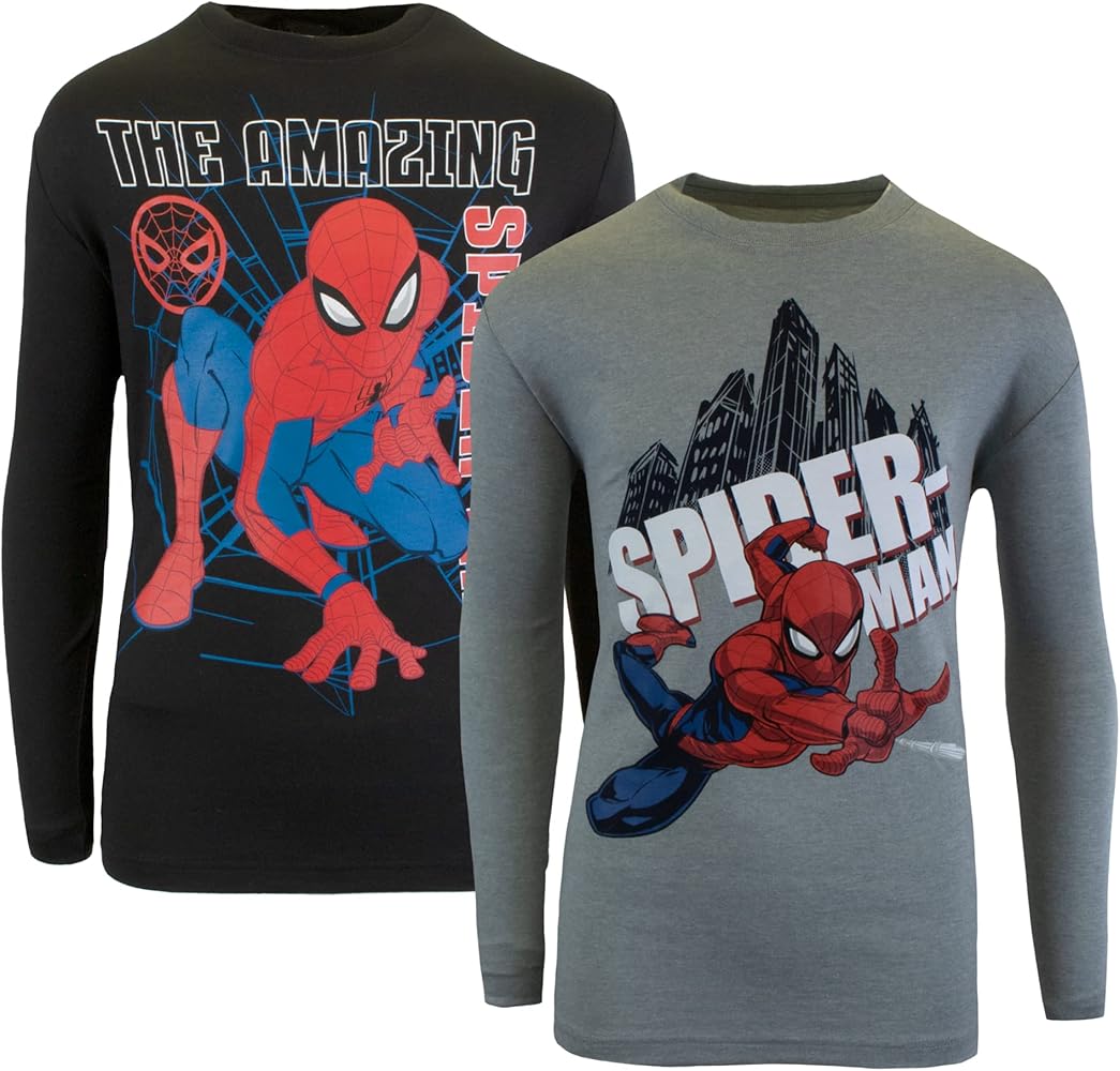 Marvel Spider-Man and Avengers Long Sleeve T-Shirt 2-Pack for Boys, Spiderman and Avengers Boys Long Sleeve Tees Bundle Set