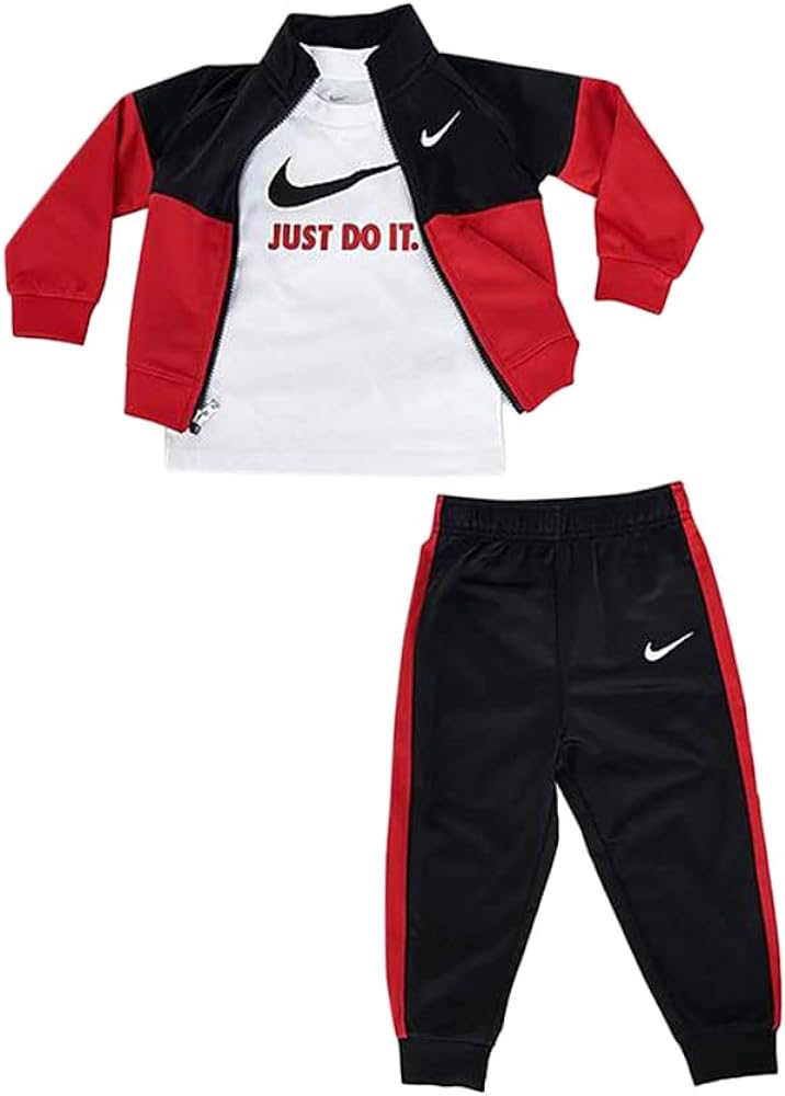 Nike CB 3Pc Tricot Boys Clothing Set Size 7, Color: Black/Red/White