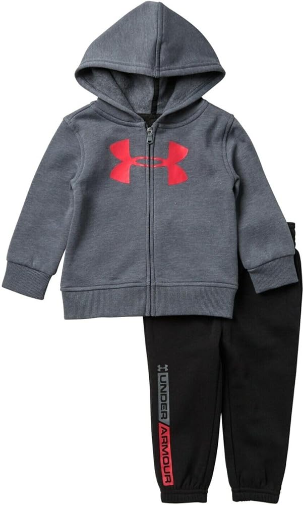 Under Armour Boys Big Logo Full Zip UA Track Fleece Hoodie & Jogger Set (GRAY, 4)