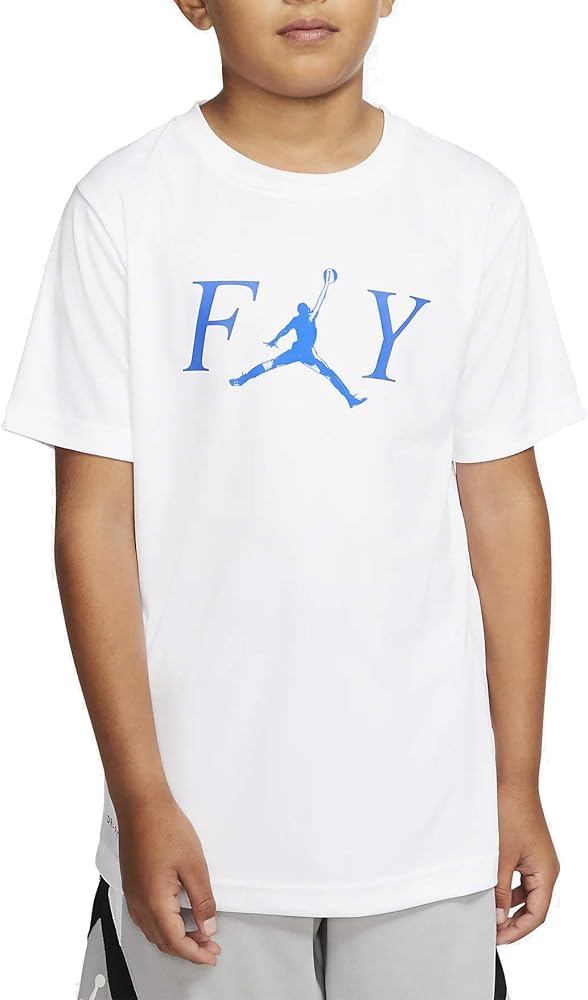 Nike Air Jordan Boy's (8-20) Dry Fit Graphic T‑Shirt (White/Royal, Large)