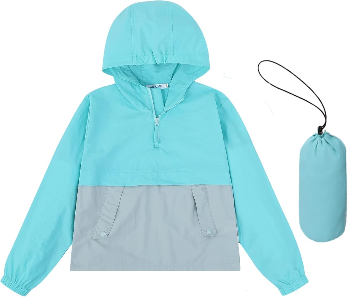 Boys Girls Packable Rain Jacket Lightweight Waterproof Hooded Raincoats Windproof Size 3-12Y