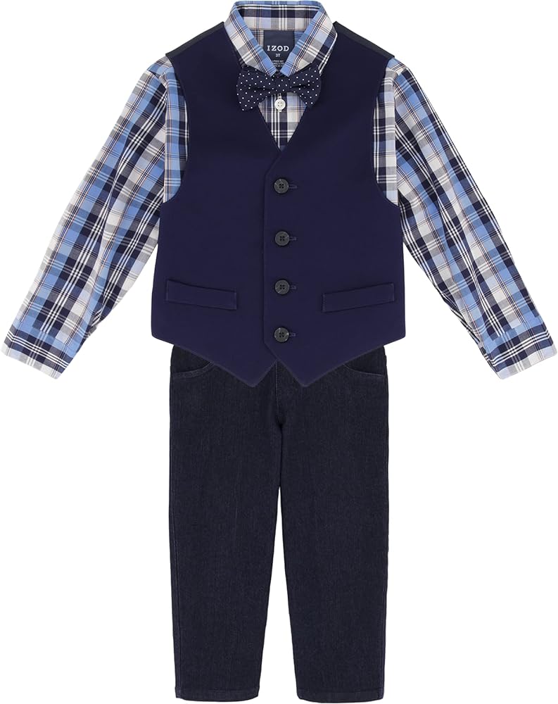 IZOD Boys' 4-Piece Set with Collared Dress Shirt, Tie, Vest, and Pants