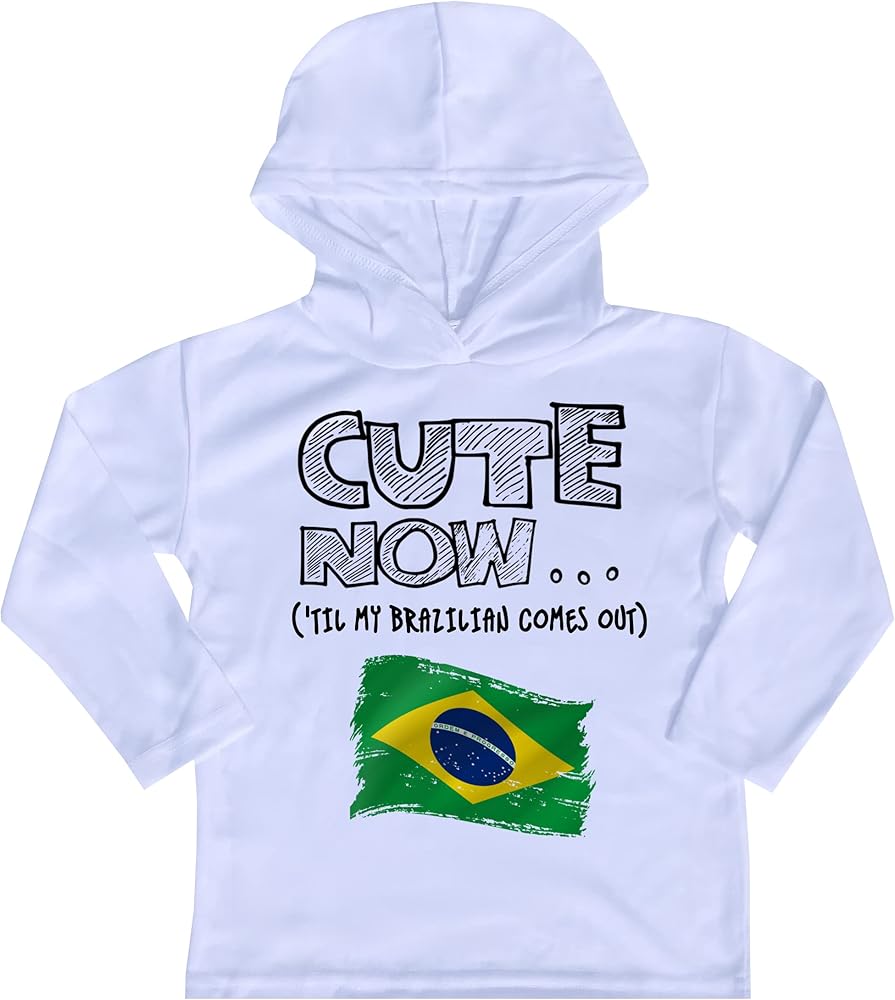 Brazil Long Sleeve Hooded Toddler Youth T-shirt 'Til My Brazilian Comes Out Kids Shirt Top White 2T-8T