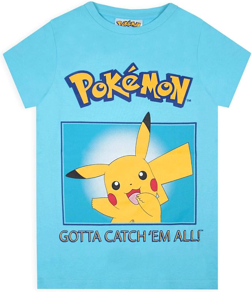 Pokemon T-Shirt Boys Pikachu Gotta Catch Em All Kids Girls Blue Top