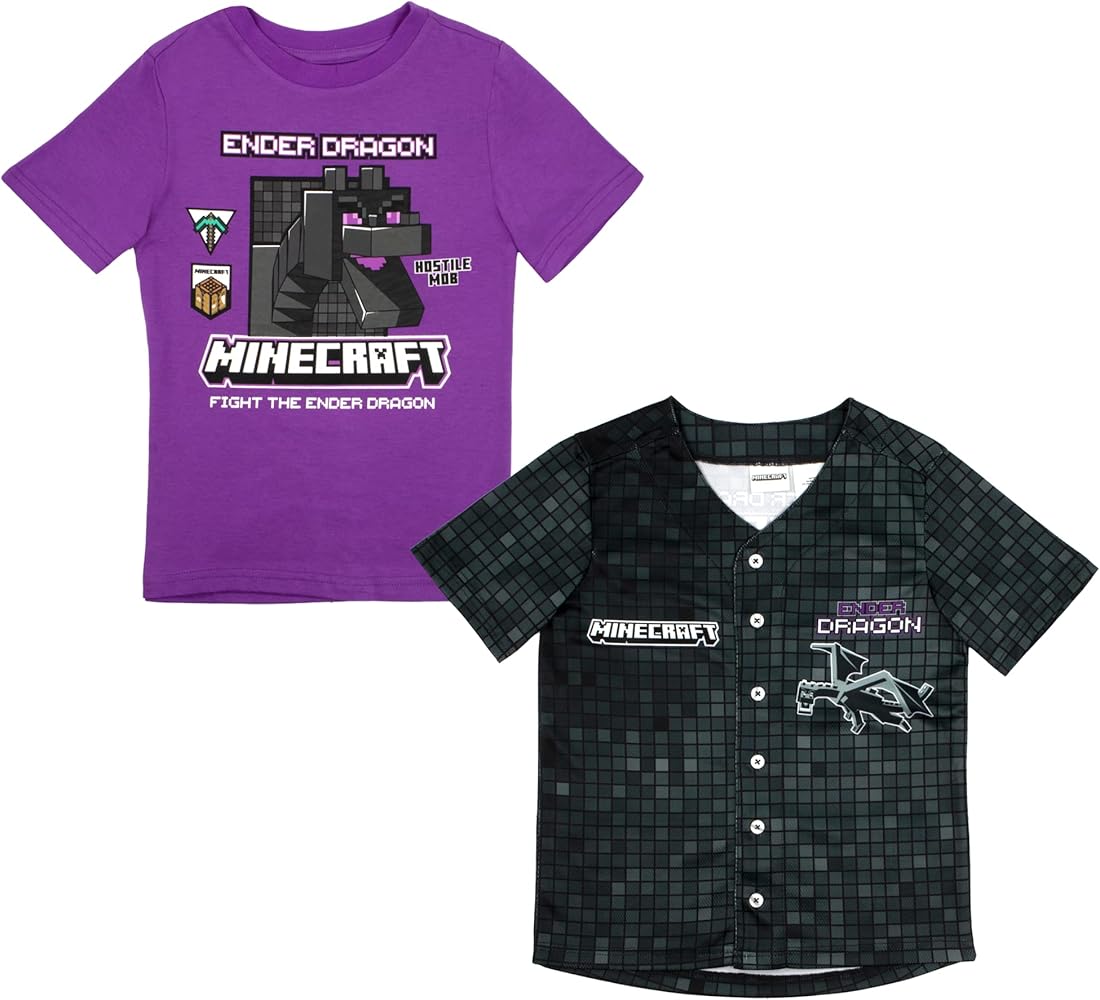 Minecraft Boys T-Shirt 2-Pack, Baseball Shirt and Tee 2-Pack Bundle Set for Boys