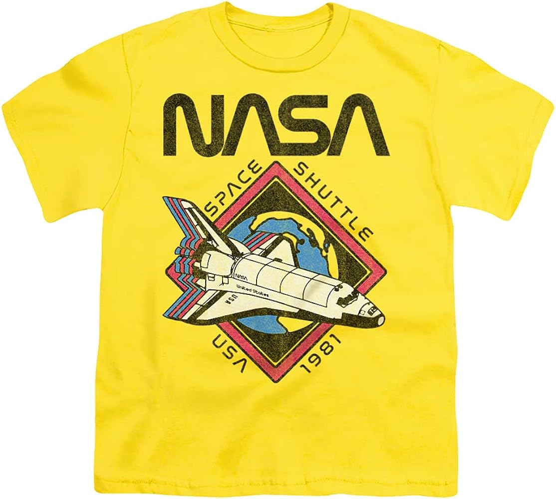 PopFunk Classic NASA 1981, Yellow Toddler/Little Kids 2-7 Years Unisex Boy Girl Short Sleeve Graphic T-Shirt (5) 1981, Yellow