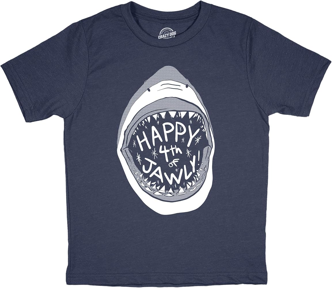 Youth Happy 4th of Jawly Tshirt Funny 4th of July Shark Independence Day Graphic Tee