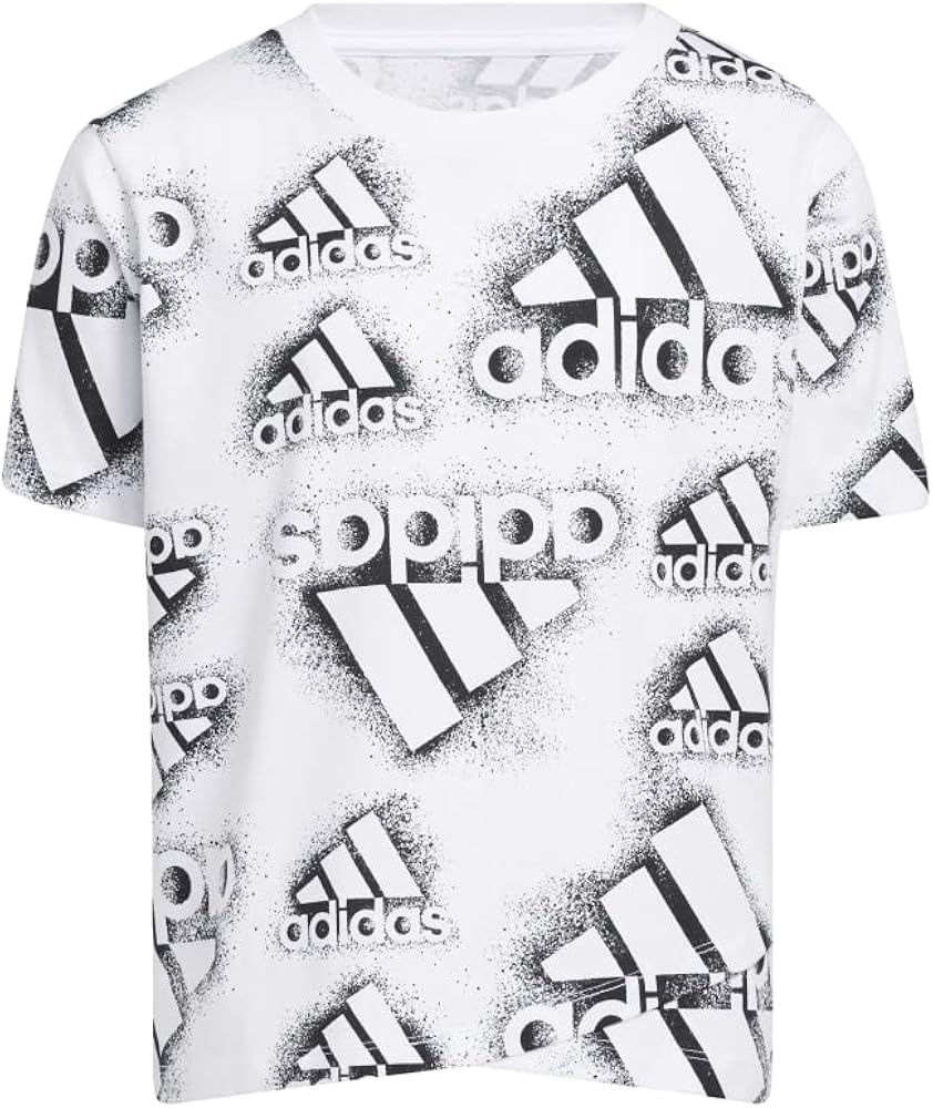 adidas Crossover Allover Print Tee Kids', White, Size XL