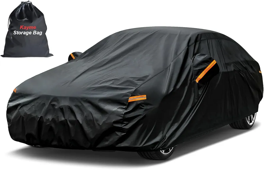 Kayme 7 Layers Heavy Duty Car Cover Waterproof All Weather, Full Exterior Cover Outdoor Snow Sun Uv Protection with Zipper for Automobiles, Universal Fit for Sedan (186 to 193 Inch)