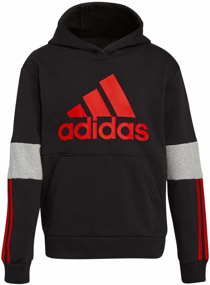 adidas Youth Boy's Fleece Hoodie Sweatshirt (as1, alpha, x_l, regular, regular, Black/Red, X-Large(18/20))