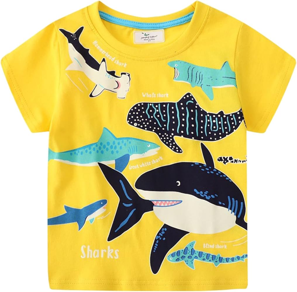 Child Tops 2 to 7 Years Toddler Boys T Shirt Short Sleeve Shirt Print Cotton Summer Tops Sharks Graphic Tees