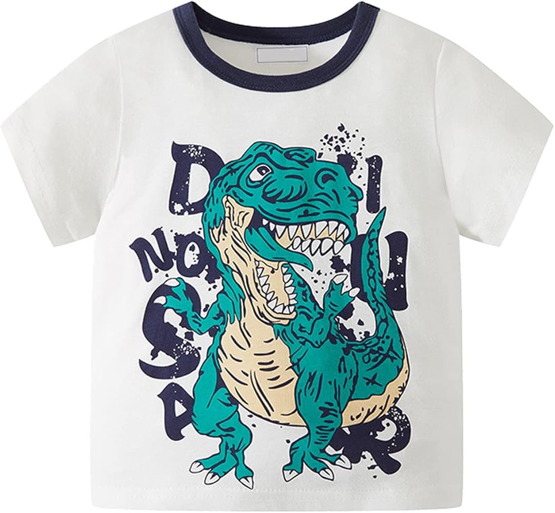 Go So Hard Top Boys Summer Cartoon Cool Dinosaur Short Sleeve Crewneck T Shirts Tops Tee Yellow and White Optional