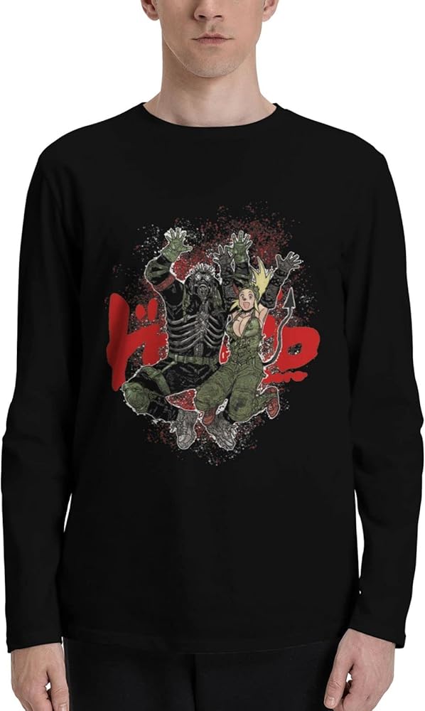 Anime Dorohedoro T Shirt Man's Summer Round Neck T-Shirts Casual Long Sleeve Tee Black