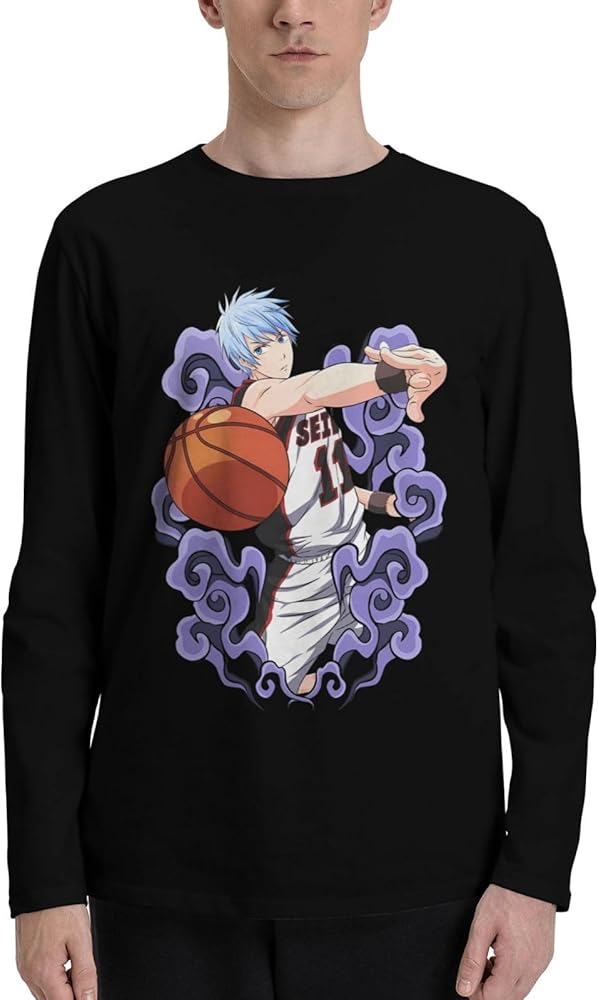 Anime Kuroko's Basketball T Shirt Men's Summer O-Neck Shirts Casual Long Sleeve Tee Black