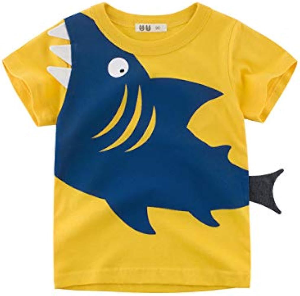 Toddler Boys T-Shirt Short Sleeve Shirt Dinosaur Print Cotton Summer Tops Tees Shark Graphic